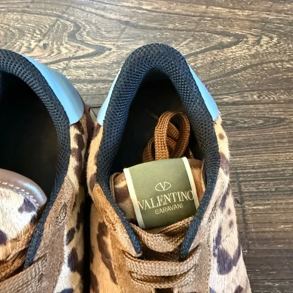 Valentino Garavani Leopard Pony Hair Rockstud Trainers Size 8 - Picture 4 of 14